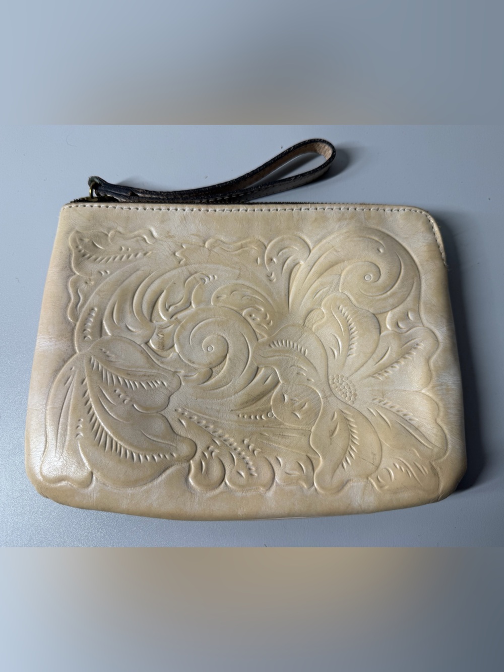 Patricia Nash Embossed Leather Wristlet Clutch - Cream